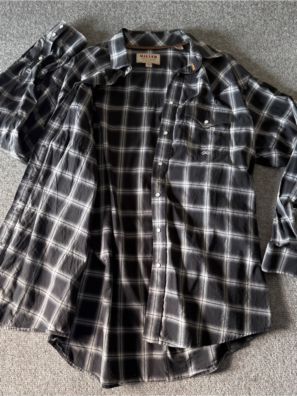Vintage Miller Ranch Men's XL Black Plaid Button-Up 100% Cotton Pearl Snap Shirt